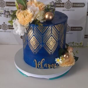 Blue and Gold Birthday Cake