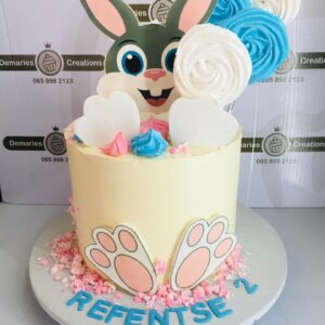 Bunny themed birthday cake